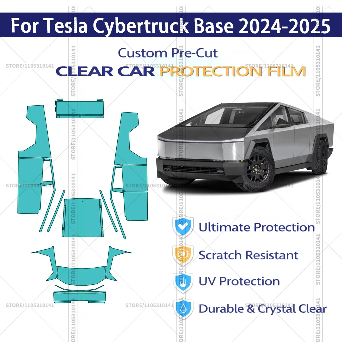 

For Tesla Cybertruck Base 2024-2025 Pre-Cut Paint Protection Film PPF Transparent Car Film Professional Automotive PPF