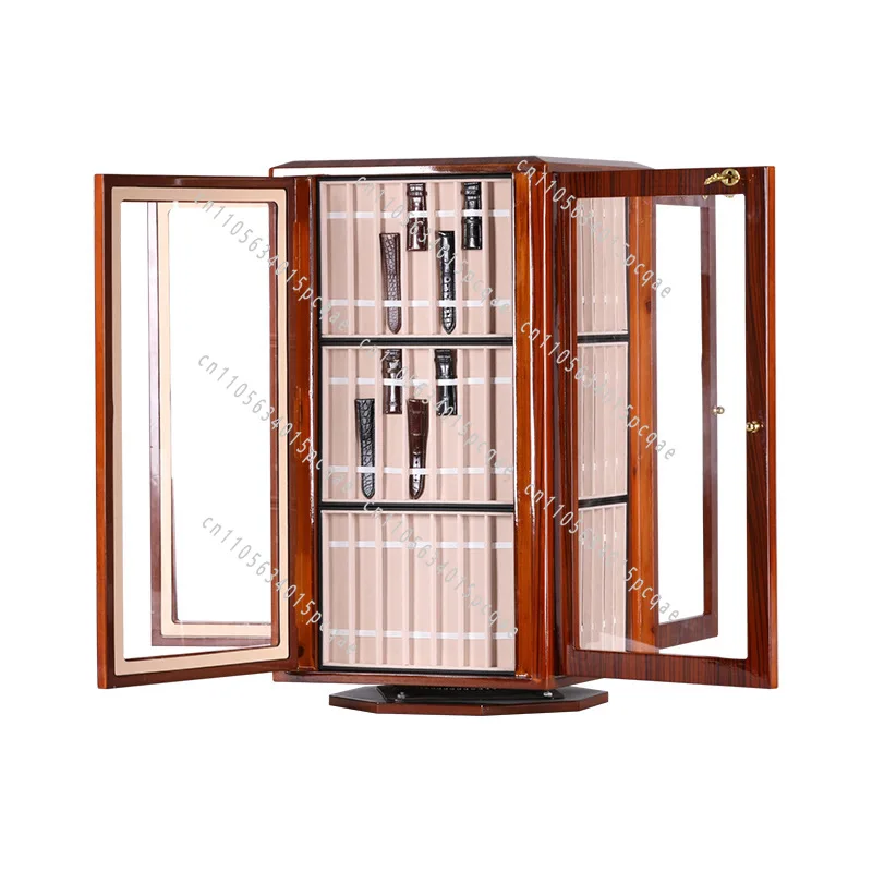 Strap Packaging Watch Display Stand Dial Four-layer Cabinet with Lock Wooden Table Rotary Display Cabinet