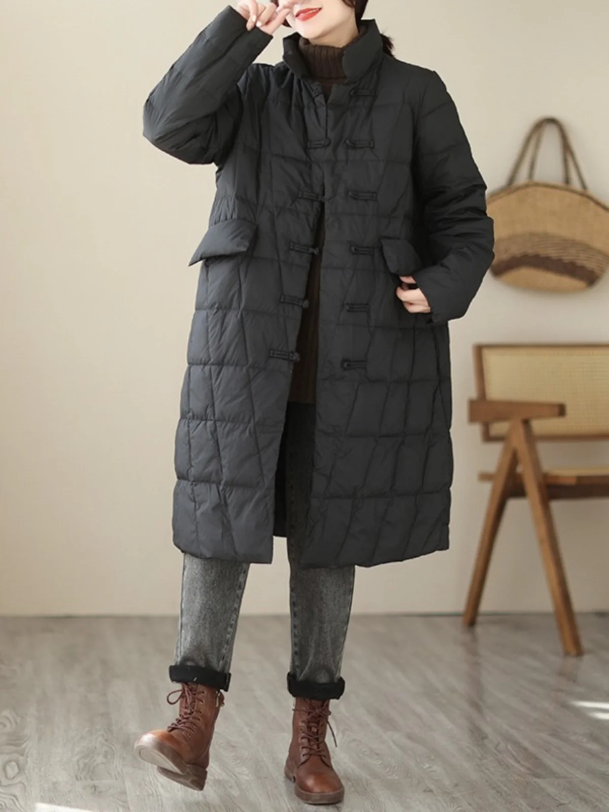 

Легкое хлопковое тюлевое женское стеганое пальто в стиле ретро Sle Thiened, длинная верхняя одежда с высоким воротником и одной пуговицей