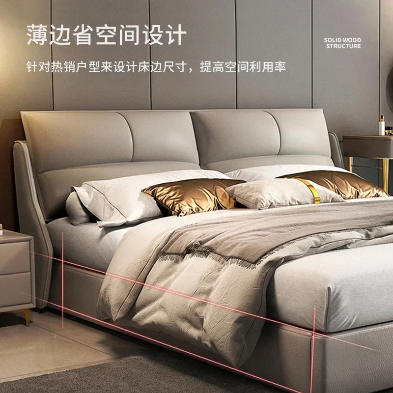 Double bed real Italian storage leather bed