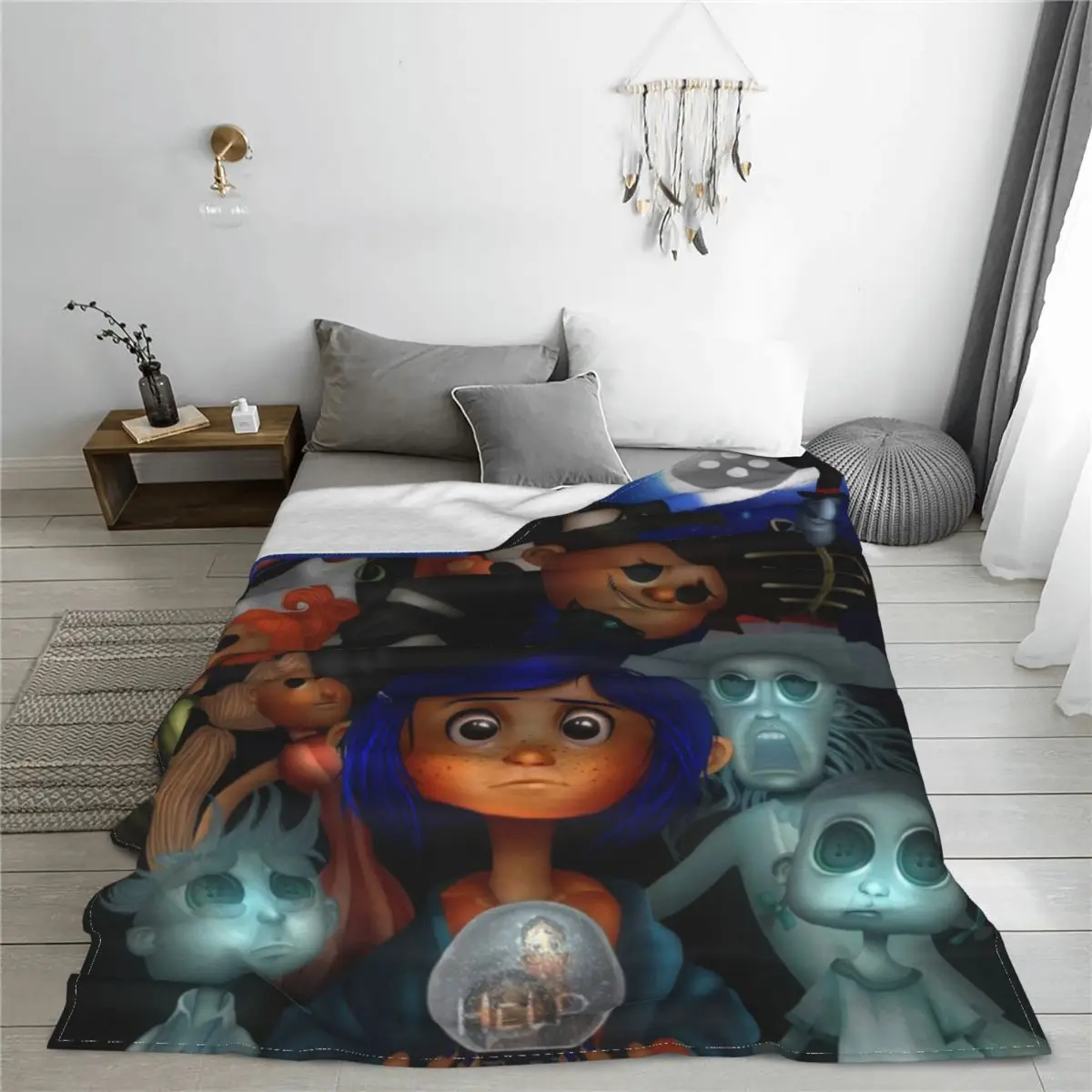 Coraline Halloween Blankets Flannel Winter the Secret Door Horror Girl Portable Super Soft Throw Blanket for Bed Car Bedspread