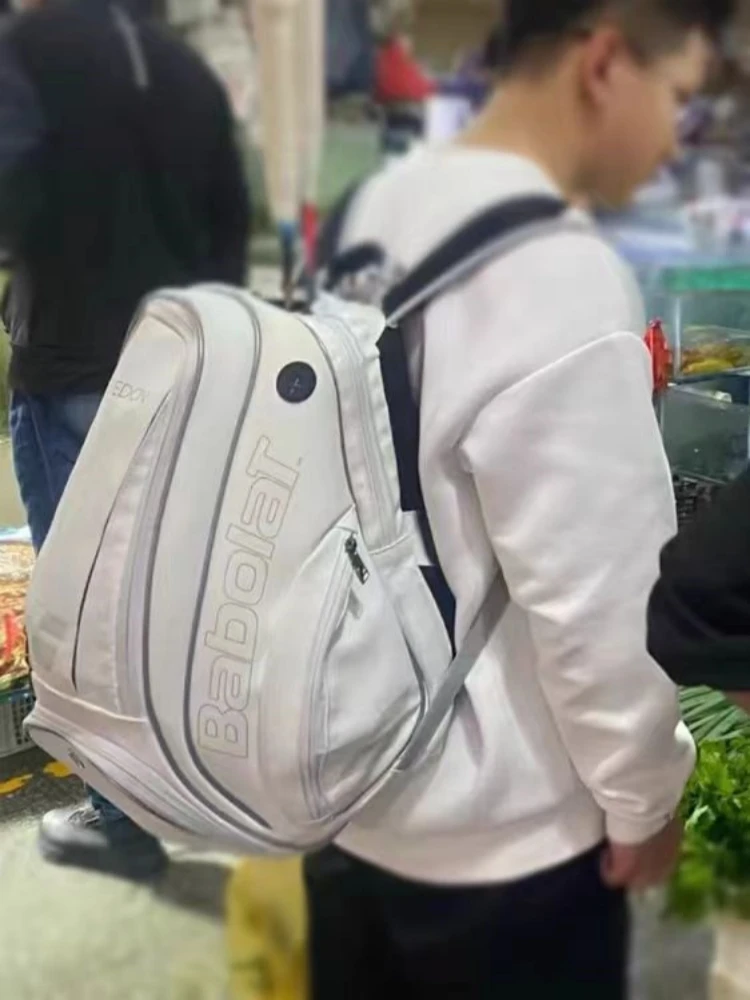 

Large Capacity Babolat WIM BLEDON Tennis Backpack White Gold Classic Squash Badminton Tennis Bag Women Men 2R Tennis Racket Bags