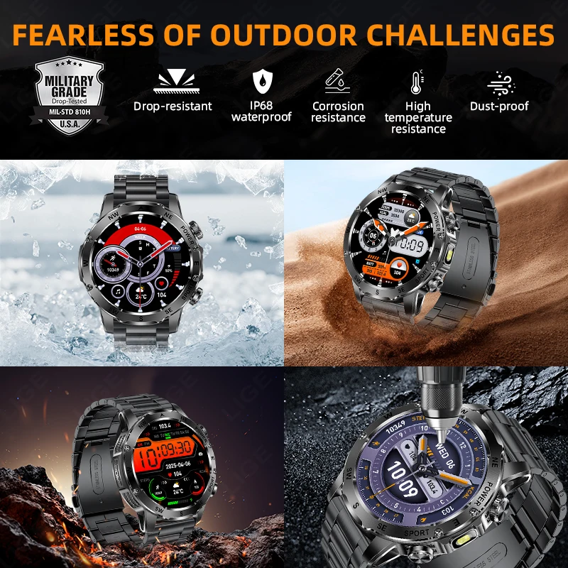 LIGE Neue Outdoor 800mAh Sport Smart Uhr Für Männer Herzfrequenz Blut Sauerstoff Monitor männer Uhren Bluetooth Anruf smartwatches Männer