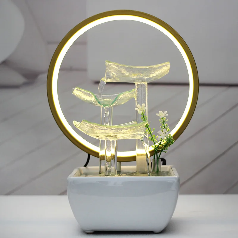 Step by step rising lotus rhyme desktop running water ornament glass lotus flower lucky lamp circle water feature