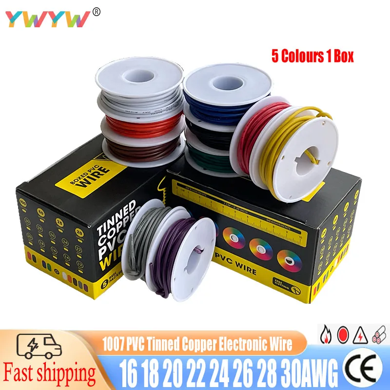 30 28 26 24 22 20 18 16 AWG (5 Colour Set) AWM 1007 PVC High Quality DIY Stranded Cable Wire Tinned Copper Wire