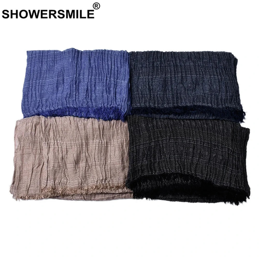 SHOWERSMILE Blue Solid Men Scarves Autumn Winter Winter Accessories for Men Warm Long Casual Brand 2024 New Men Scarf Bufanda