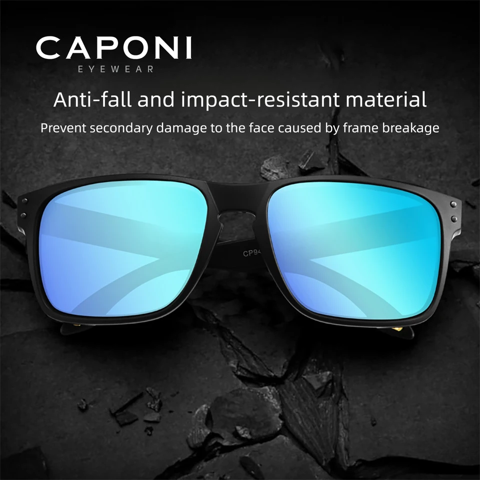 Caponi-ミラーサングラス,男性用偏光レンズ,ブルーカラー,UVカット