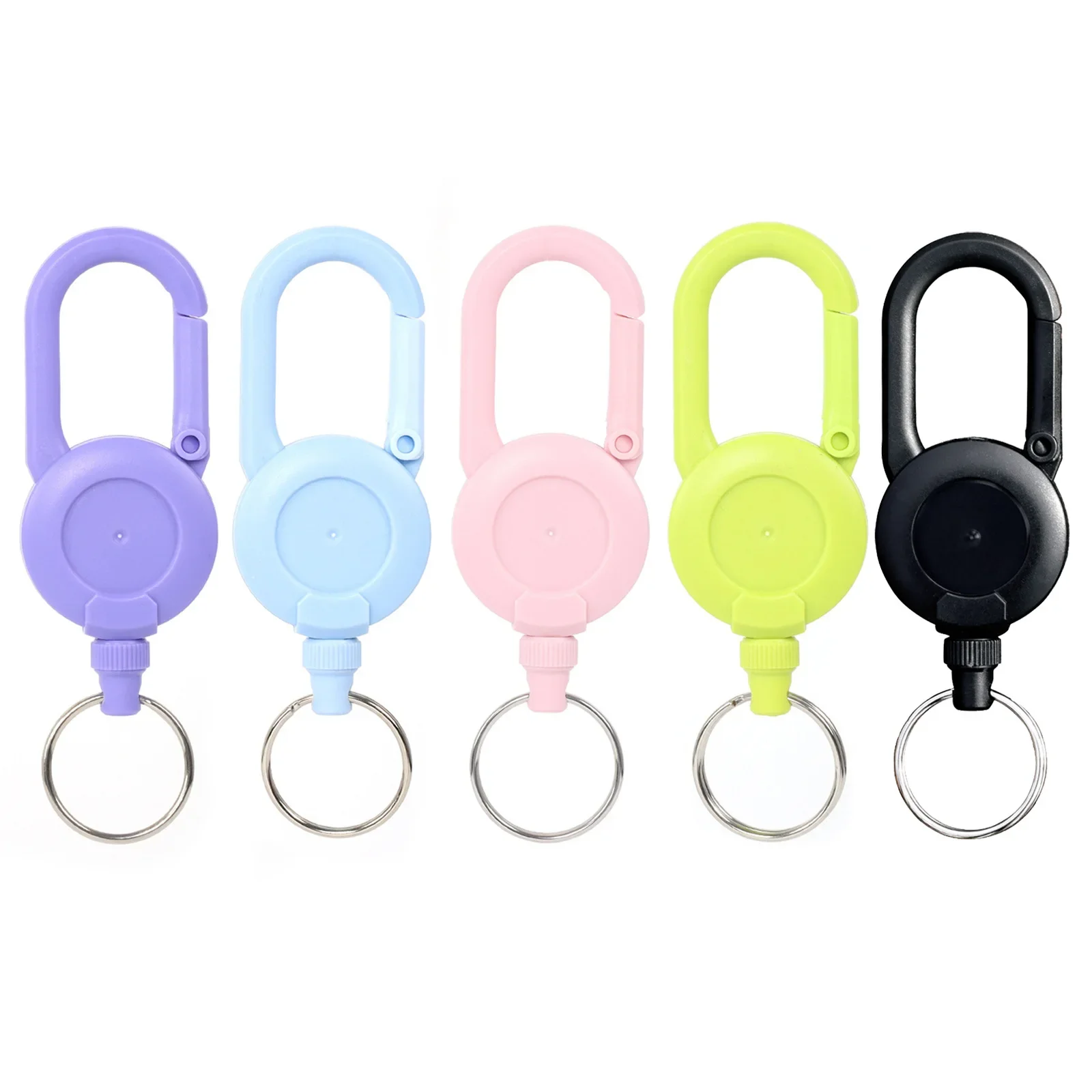 Macaron 60cm Badge Reel With Mountaineering Buckle & Wire Rope Retractable ID Badge Holder Clip Anti-loss Easy To Pull Keychain