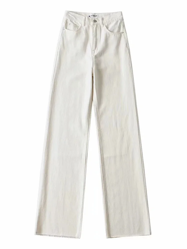 Vaqueros rectos para mujer, ropa de calle de cintura alta, pantalones vaqueros azul claro para novio, pantalones vaqueros blancos de pierna ancha para mujer 2025