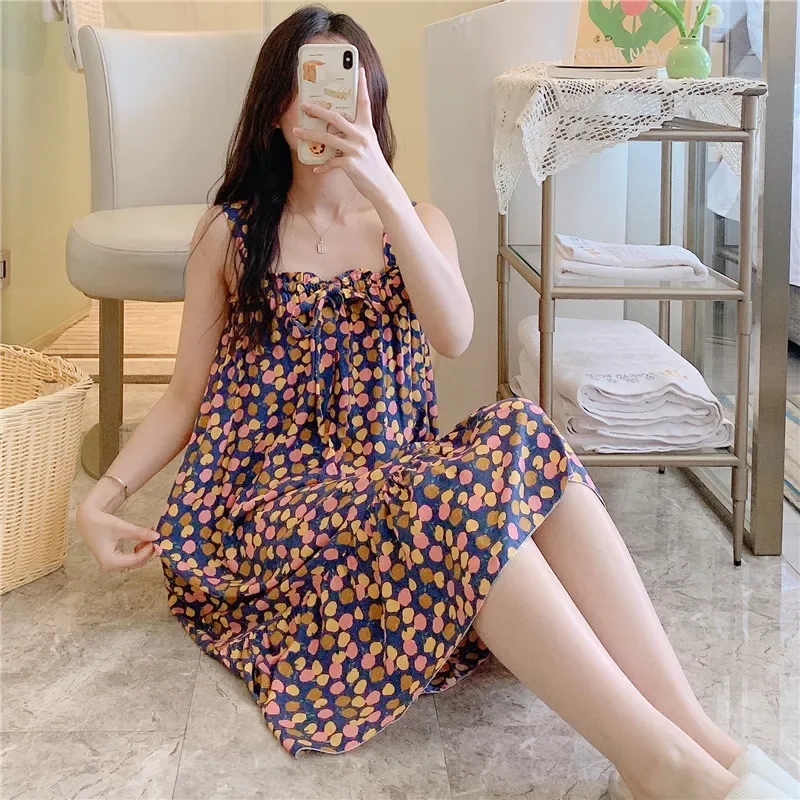 Plus Size Cotton Silk Cute Satin Summer Nightgowns Nightdress Night Dresses Robe Lounge Ladyelegant Women Pijama Sleepwear