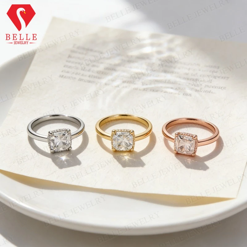 

Moissanite Ring 1.5ct 2.5ct VVS1 Clarity D Color Cushion 925 Silver White Yellow Rose Gold Anniversary Wedding Band for Women