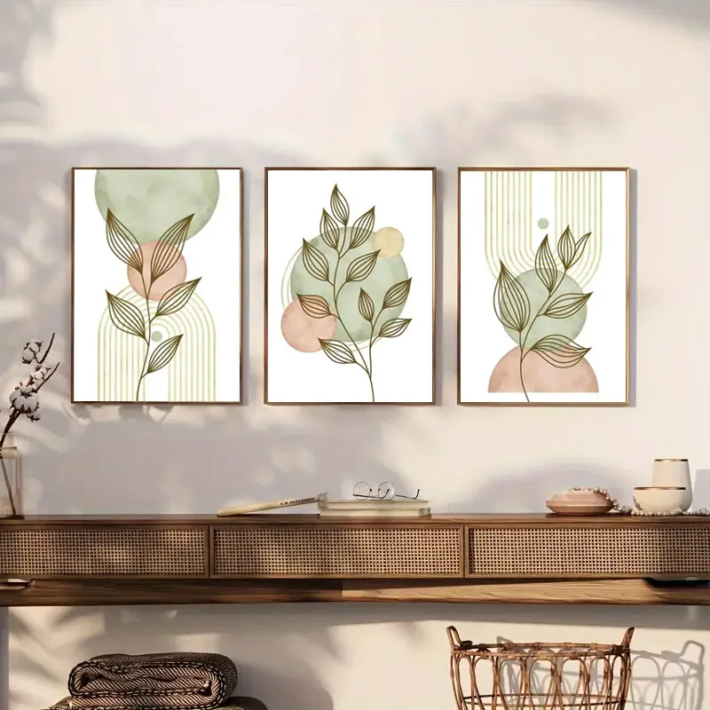 （NoFrame 3PCS）-2D Flat, 2D Flat, 2D Flat Set of Three Unframed Canvas Prints Featuring Two-Dimensional Flat Designs of Branch
