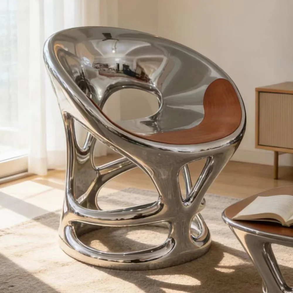 Wholesale Fiberglass Lounge Chair Mirror Silver Chrome Finish Biomorphic Organic Shape Modern Luxury Hotel Project Seating
