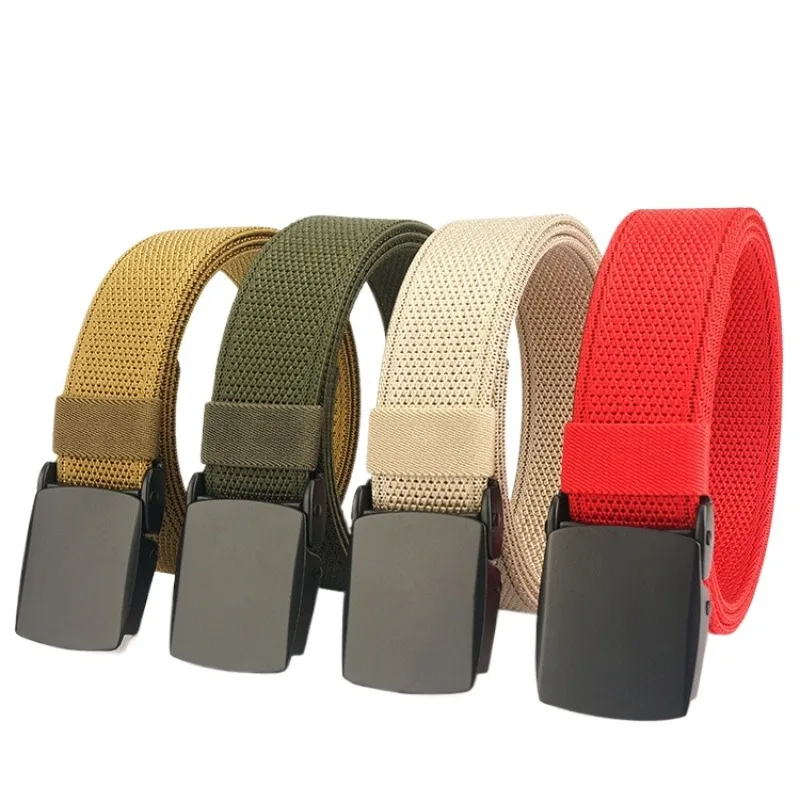 New Press Buckle Elastic Nylon Tactical Belt for Men and Women Stretchy Woven Canvas Casual Fashion Belt for Jeans and Pants