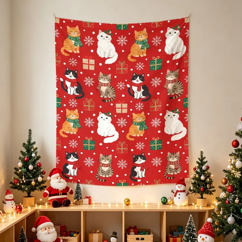 VIKAMA Santa Pets Sleigh Tapestry Wall Hanging, 6 Designs, Wall Decor for Bedroom Living Room Dorm