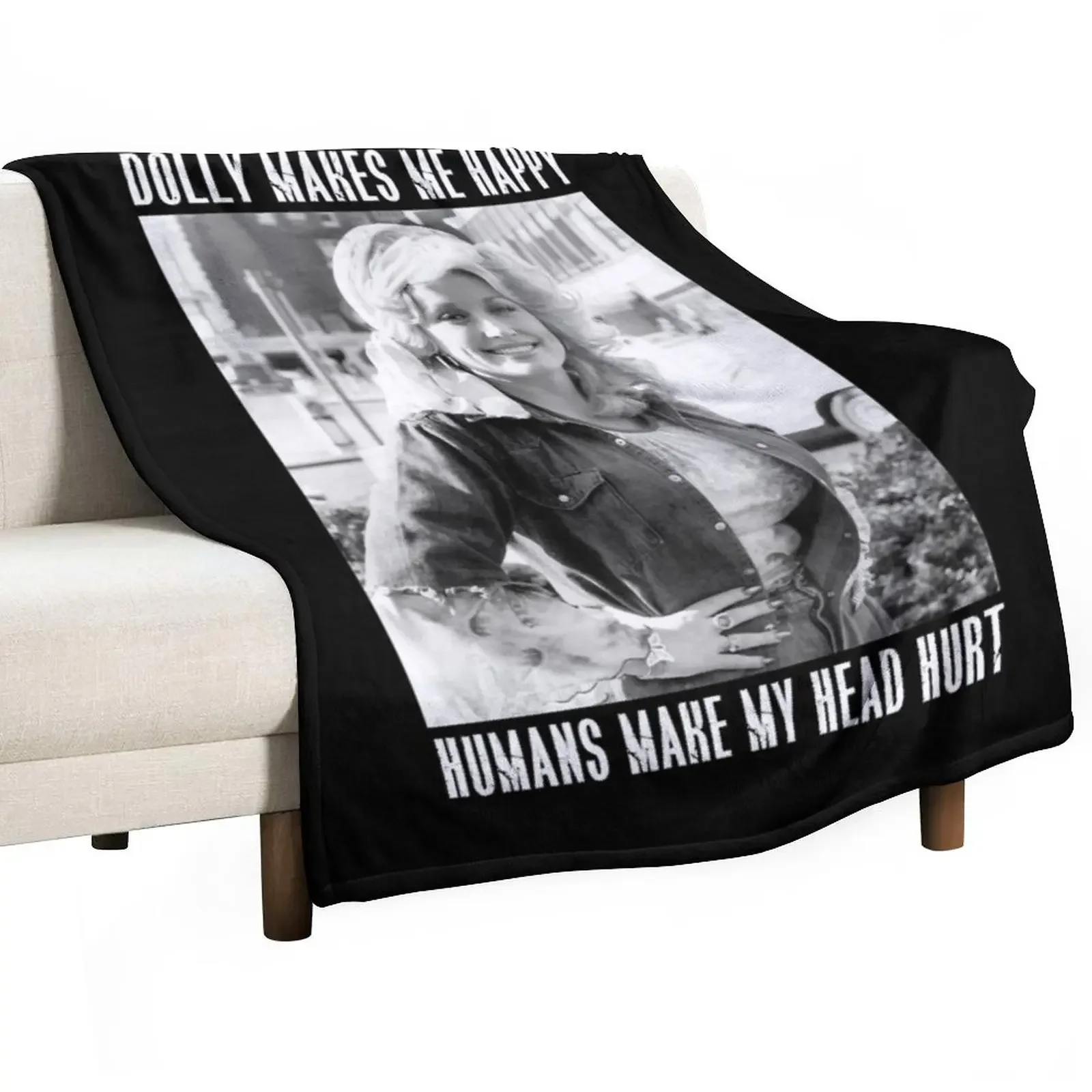 Retro Dolly Parton's Makes Me Happy Throw Blanket Shaggy Sleeping Bag Sofa Blankets