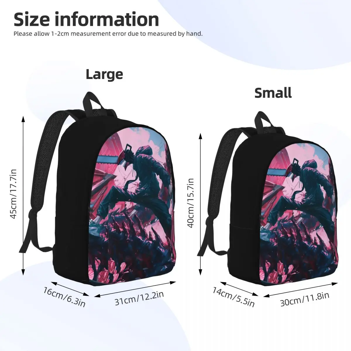 Mochila Anime Motosserra para Homens e Mulheres, Bolsas para Laptop, Escola Secundária Adolescente, Mochila de Trabalho, Presente para Homem