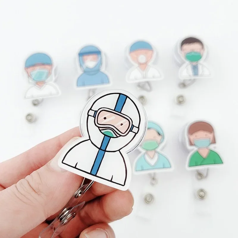 Creative Medical Worker Badge Reel Cartoon Doctor Nurse Name ID Work Card Holder Card Holder Accessories Hospital Supplies