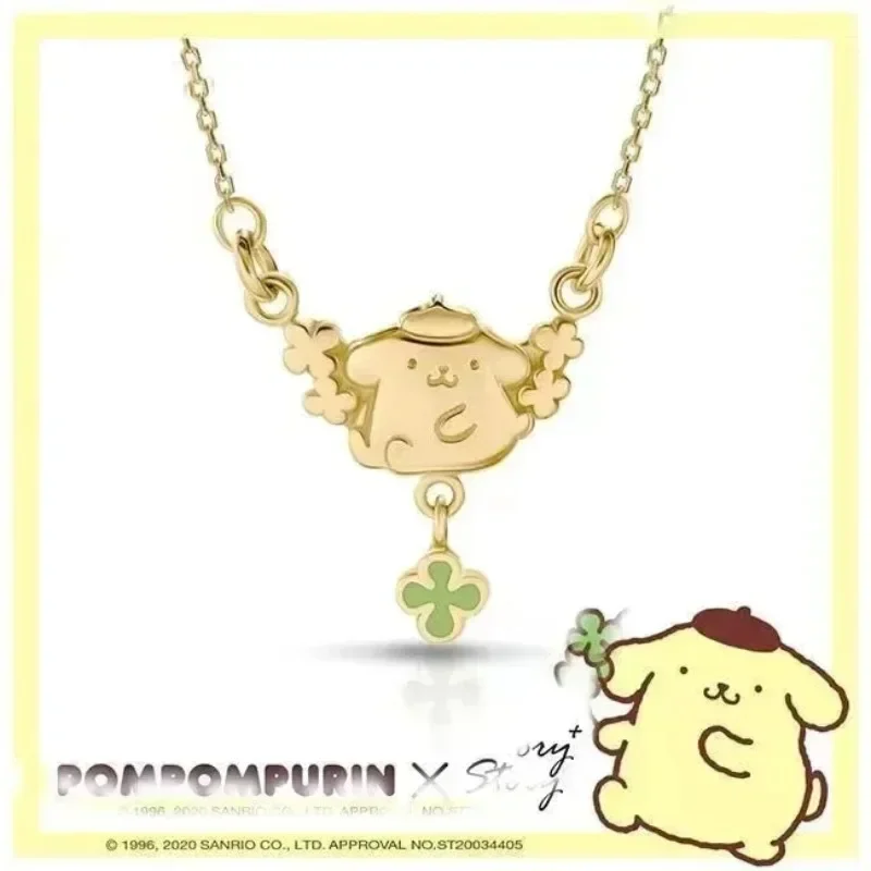 

Аксессуары для аниме, ювелирные изделия Pom Purin, цепочка из стерлингового серебра 925 пробы с натуральным драгоценным камнем клевера