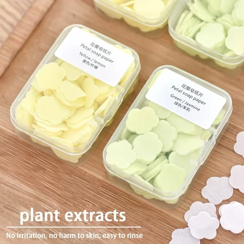 100 pcs/box portable soap paper Bath hand washing disposable soap slice mini flower travel scented petal handwashing soap