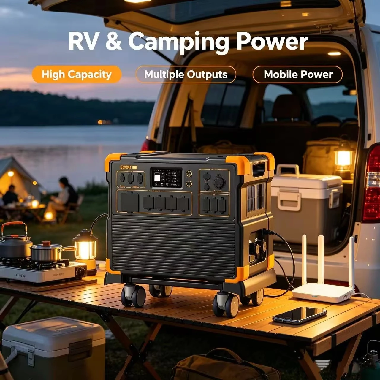 E3800LFP Portable Power Station 4200W 3840Wh LiFePO4 with Controller Jump Starter & Solar Panel Support