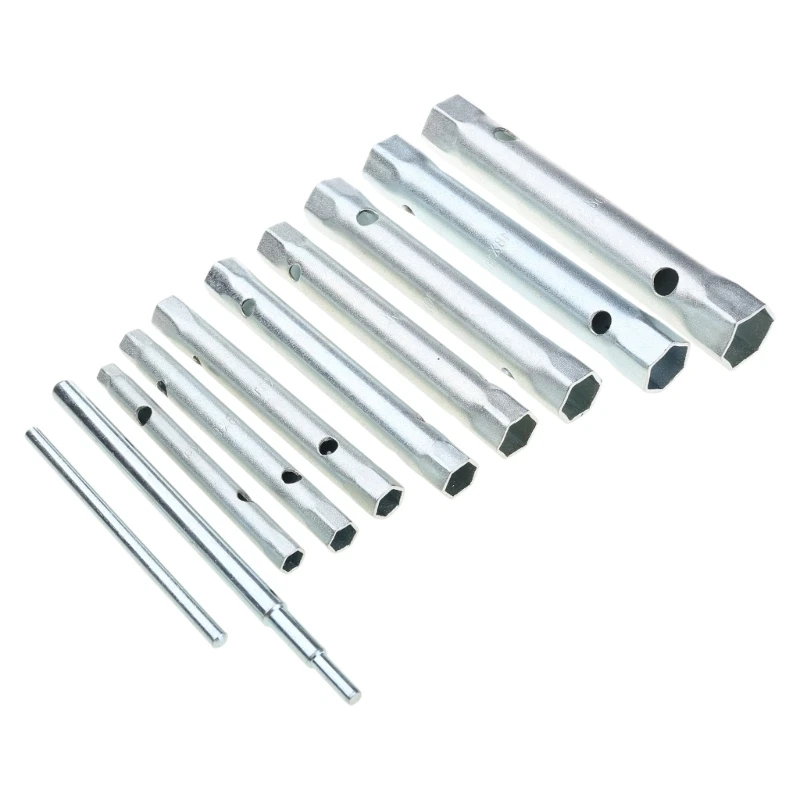 Carbon Steel Metric Tube Pipe Spanner Socket Filter Wrench Set, 10Pcs, 6-22mm Size Suitable for Mechanical Auto Repairs