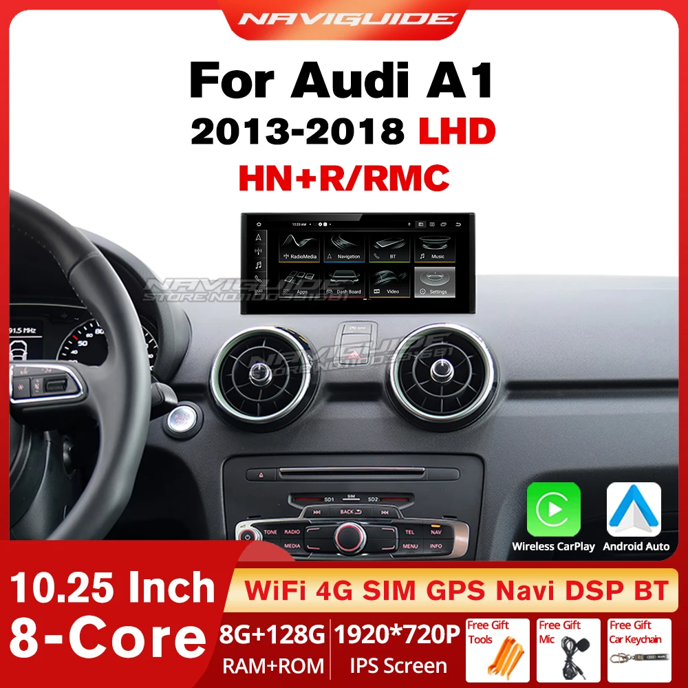 

NAVIGUIDE 10.25'' 8G+128G Android 13 Carplay For Audi A1 2013-2018 Car Radio Multimedia Player Auto Headunit Bluetooth GPS DSP