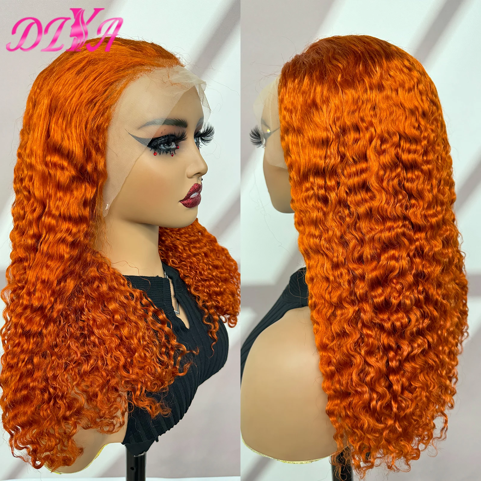 350# Orange Colored Water Wave Human Hair Wig 13x4 Transparent Lace Frontal Remy Brazilian Hair for Black Women Pre Plucked