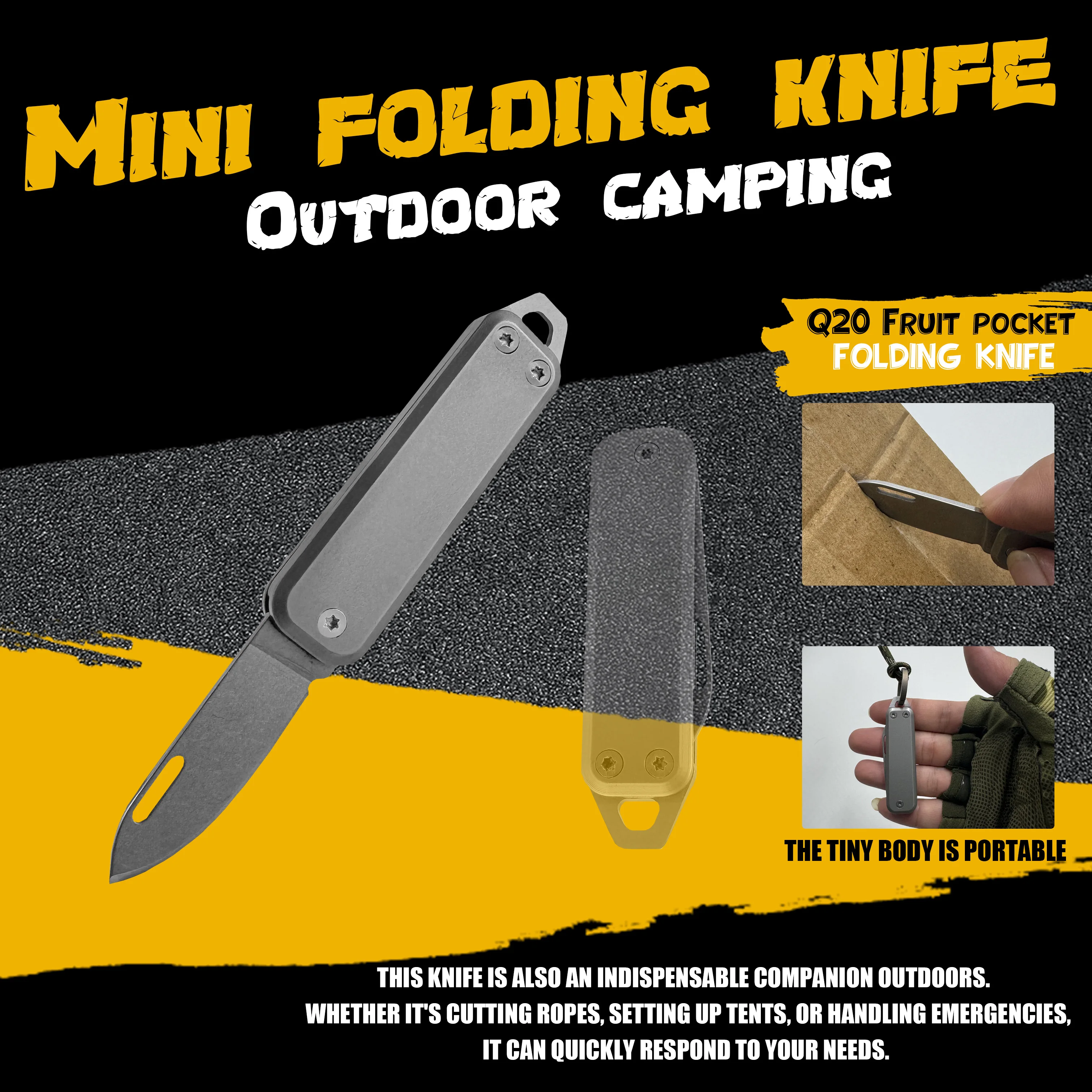 Mini cuchillo plegable multifuncional de acero inoxidable, cuchillo de unboxing portátil de alta dureza, cuchillo para acampar al aire libre