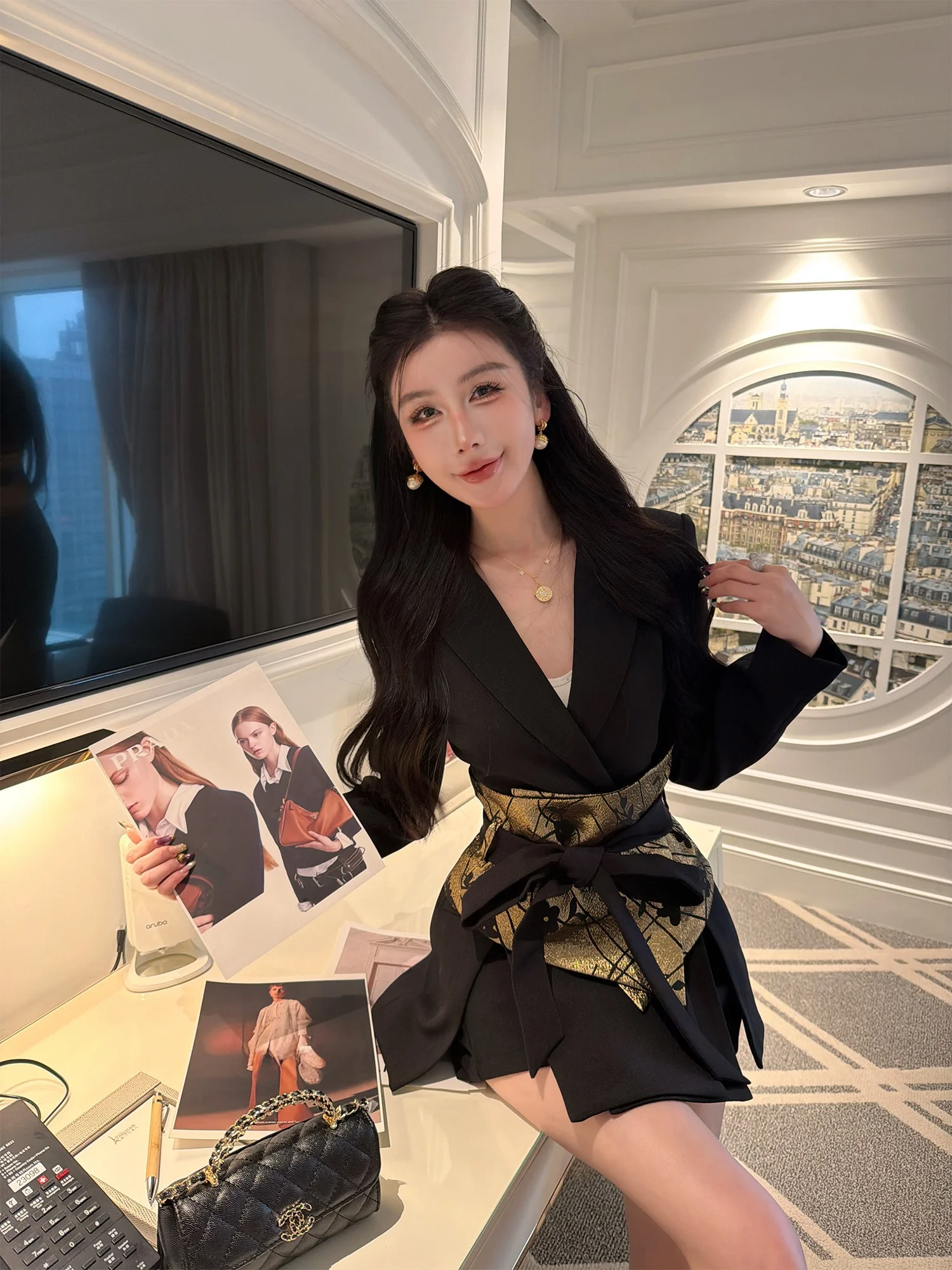 

Faionable Split Design Slimming Suit Jaet with Chinese Waist Seal by LADIES FIRST Ladies Premium Quali Polyester Spring...