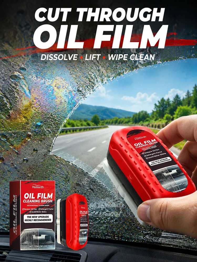 Car Glass Oil Film Cleaner Brush Deep Cleaning Windshield Water Spot Rain Mark Remover Auto Window Care Wash Accessory