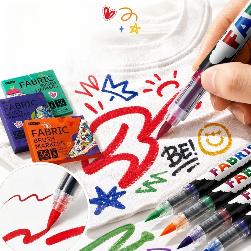 24/36Pcs Permanent Oil Fabric Markers No Bleed Non-Fade DIY Pen for Tshirt Canvas Shoes Textile Graffiti Art