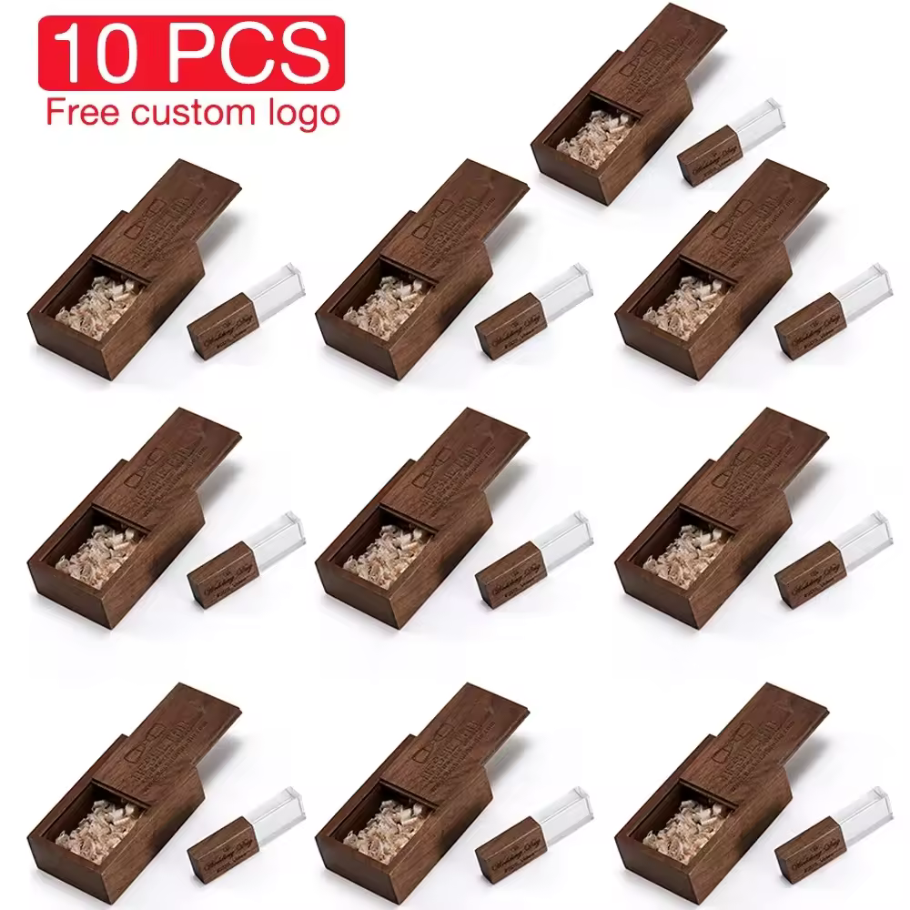 JASTER 10 יחידות הרבה קריסטל תיבת עץ מייפל USB דיסק פלאש חינם לוגו מותאם אישית חמוד זיכרון מקל עץ דיסק 32GB 64GB 128GB
