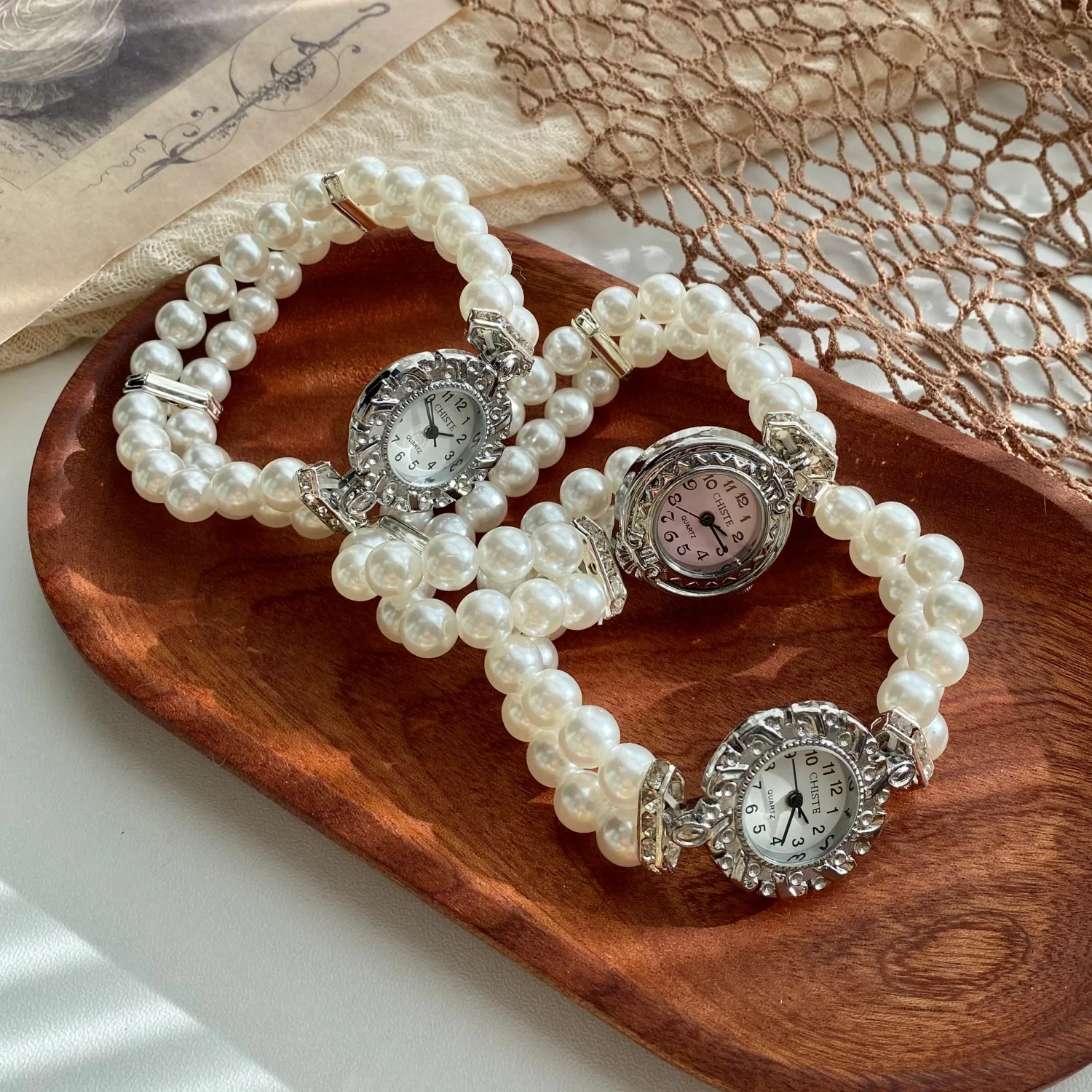 Damen-Doppelreihen-Perlen-Quarzuhren für Kinder, elastisches Armband, arabisches digitales Zifferblatt, einfache Uhr für Kinder, modische Studenten-Armbanduhr – Detail 10
