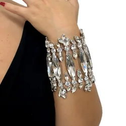 Exaggerated Crystal Cuff Bangle for Drag Queen Aesthetic Club Hollow Wrap Wrist Rhinestone Open Bracelet Chain Party Gift