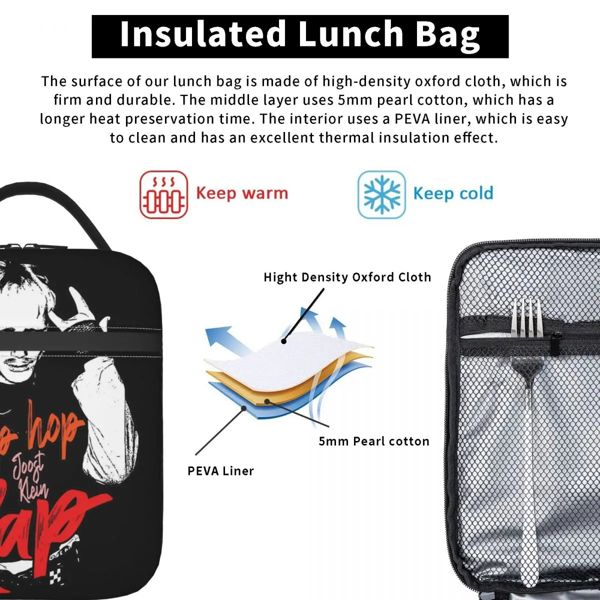 Joost Klein Hiphop Rap Geïsoleerde Lunchtas Koeltas Herbruikbare Lunchcontainer Met Hoge Capaciteit Lunchbox Voedselopbergzakken