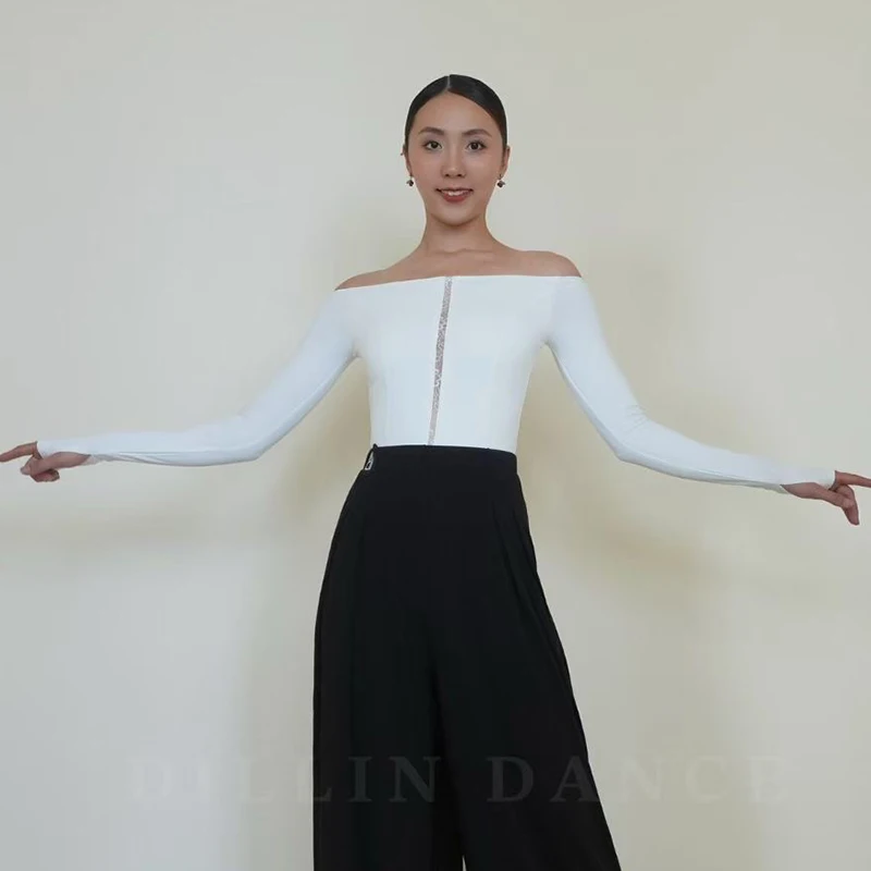 社交ダンストップス長袖 3 色ボートネックトップス大人のルンバサルサダンス服ラテントレーニング練習着 BL18313