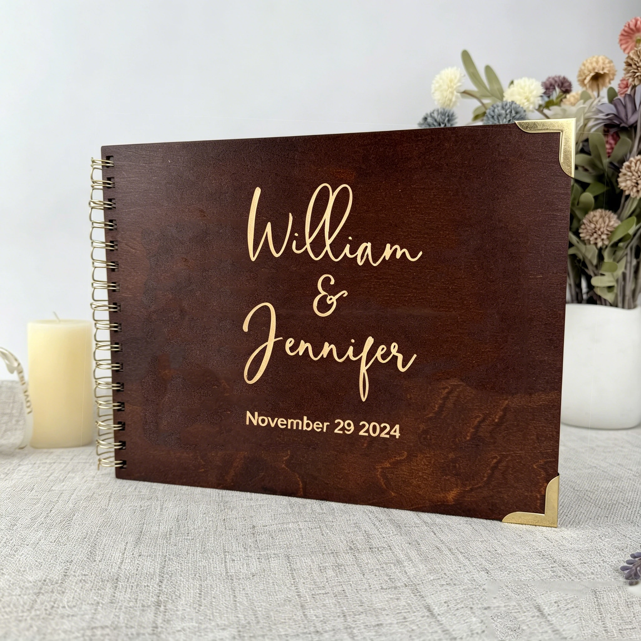 Personalized Guest Book Wedding Album Memory Wooden Adventure Rustic Unique Photo Album For Custom Name Marriage Wedding Gift