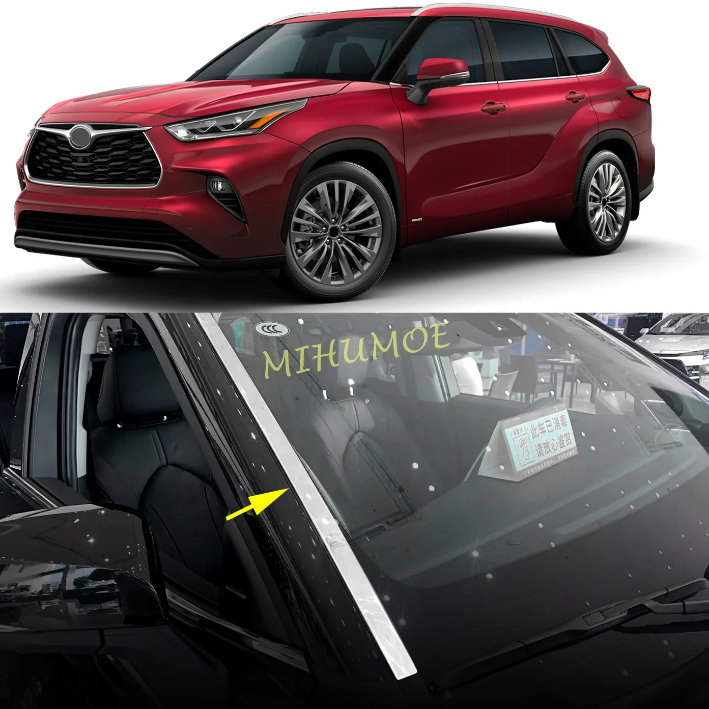 

Car Front Windscreen Side A Pillar Steel Trim Accessories For Toyota Highlander XU70 Kluger 2021 2022 2023 2024 2025 2026