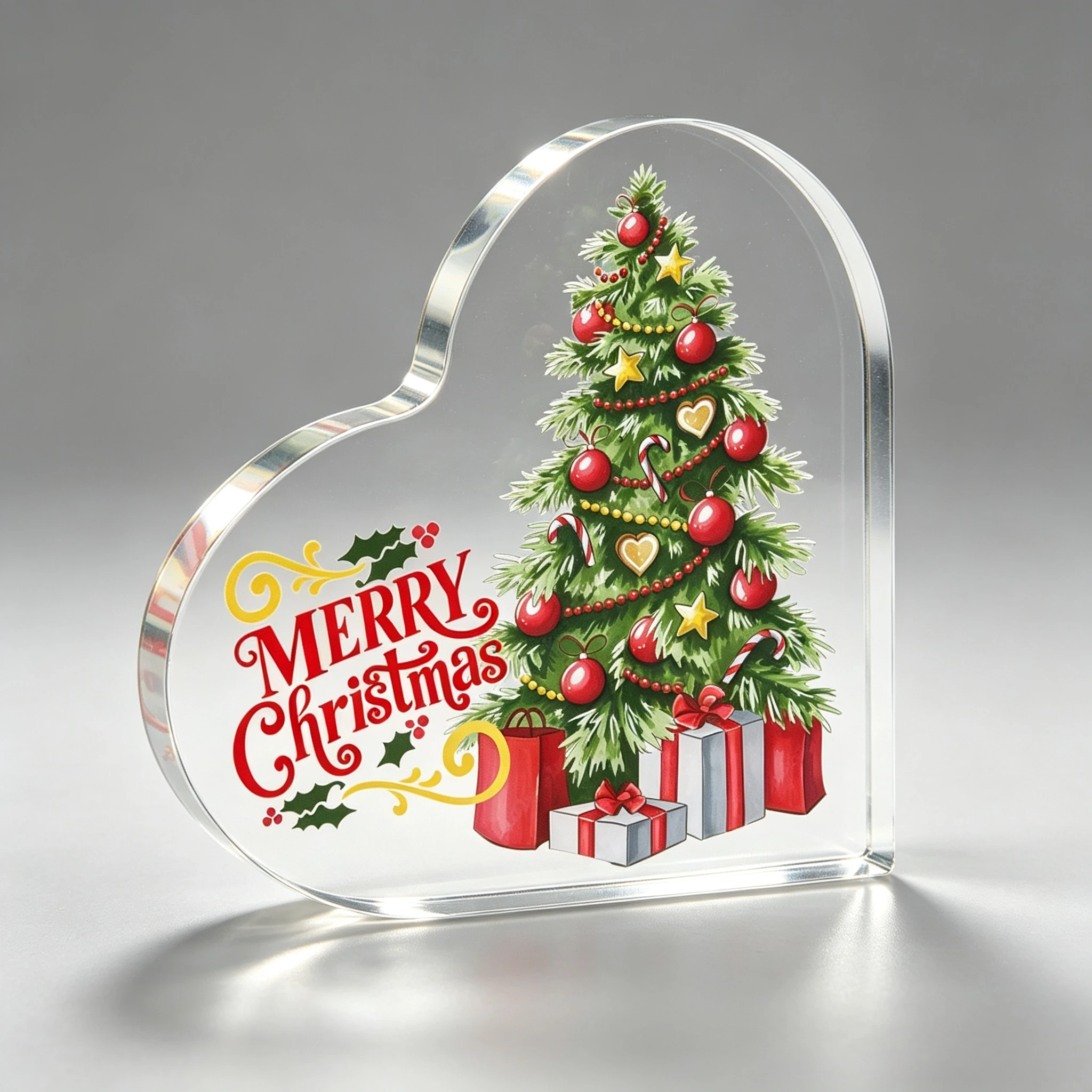 Merry Christmas Decorations Indoor Christmas Tree Signs Heart Shaped Acrylic Plaque Christmas Decorations for Home Room Farmhouse Christmas Sign Coworker Christmas Ornaments