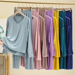 Modal Sleepwear Set Women's Spring Summer Loose Casual V-neck Home Clothes Set plus Size Thin Two-piece Cotton Pyjamas