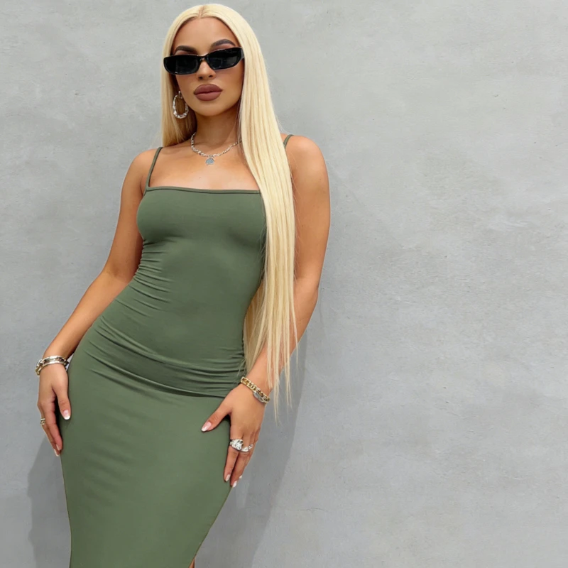 فستان حفلات مثير بقصة ضيقة باللون الأخضر للنساء أنيق بدون أكمام وظهر مكشوف فساتين طويلة أنيقة للنادي للسيدات فستان على الشاطئ