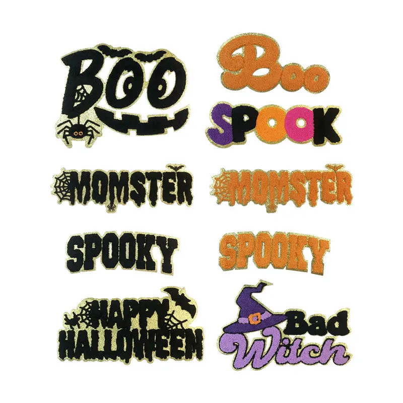 1PC Halloween Oversized ironing patch Spook  Witch Towel Patch Chenille Embroidery Fabric Patches Iron On Patch for DIY Clothes