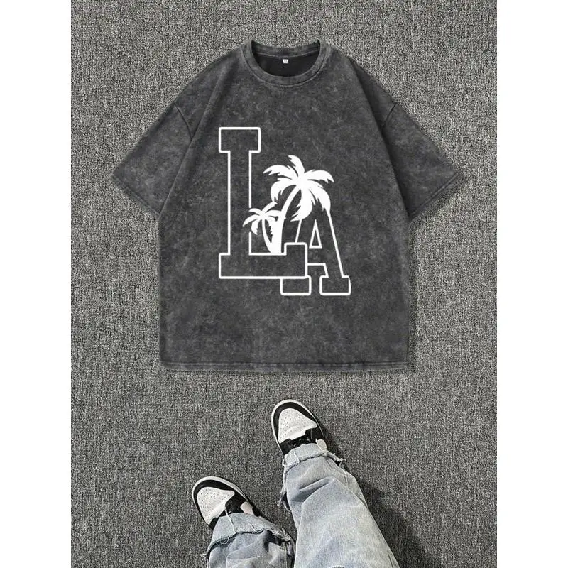 

Vintage Cotton LA Palm Tree T-Shirt Oversized California Streetwear Graphic Tee for Women Los Angeles Souvenir