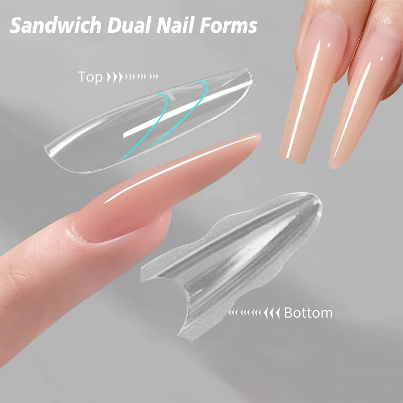 แบบฟอร์มต่อเล็บ New NAIL Sandwich แบบคู่ รูปทรงวงรี สำหรับต่อเล็บแบบยาว 180/240 ชิ้น รูปทรงโลงศพ/อัลมอนด์ สำหรับต่อเล็บด้านบน/ด้านล่าง เพื่อการต่อเล็บอย่างรวดเร็ว