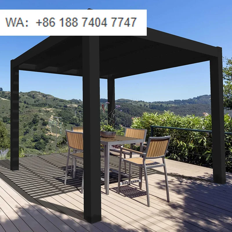 

Усиленная моторизованная алюминиевая пергола с регулируемыми ламелями, светодиодной подсветкой, водонепроницаемая, выдвижная, класса люкс, современная, для сада и патио, с порошковым покрытием