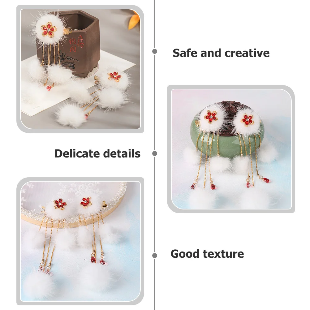 

1Pair Ball Tassel Hair Clips Chinese Hanfu Style Girls Hair Accessories for Parties and Daily Wear Girls Hairpins