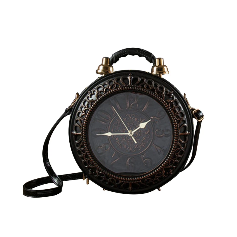 Novelty Real Working Clock Shoulder Crossbody Bags PU Leather Handbags for Women