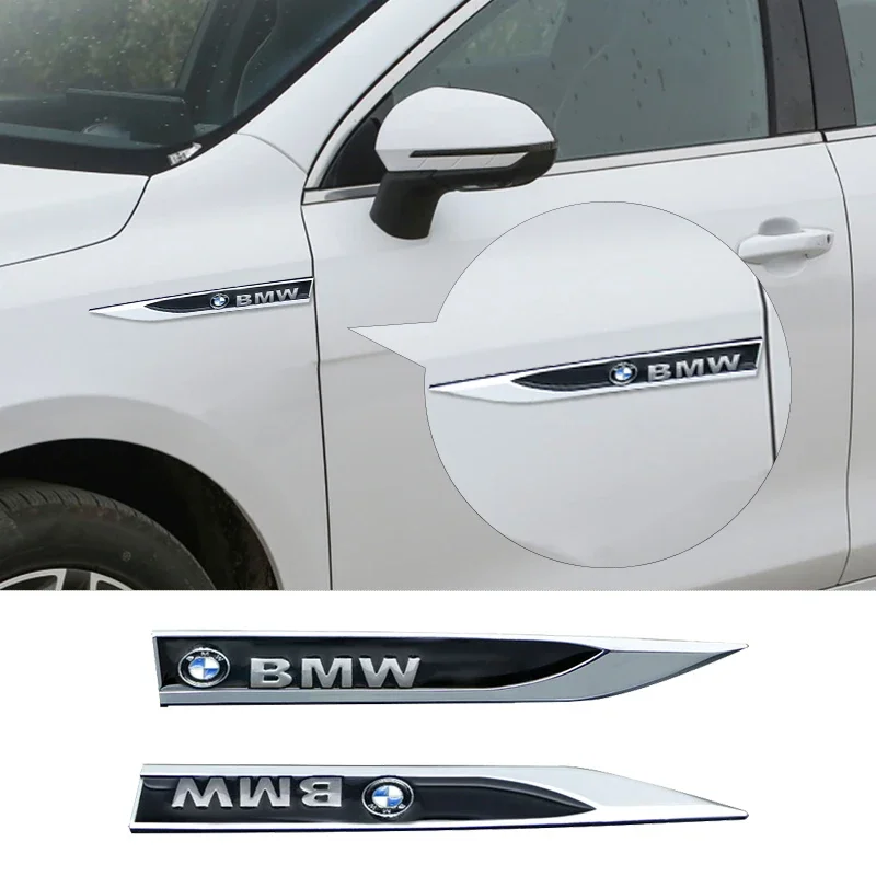 2PCS Car Stickers Badge Metal 3D Decorative Blade Style For BMW 1 3 5 Series X1 X4 X5 X7 G20 G38 F20 F39 F48 E46 E60 E36 E39