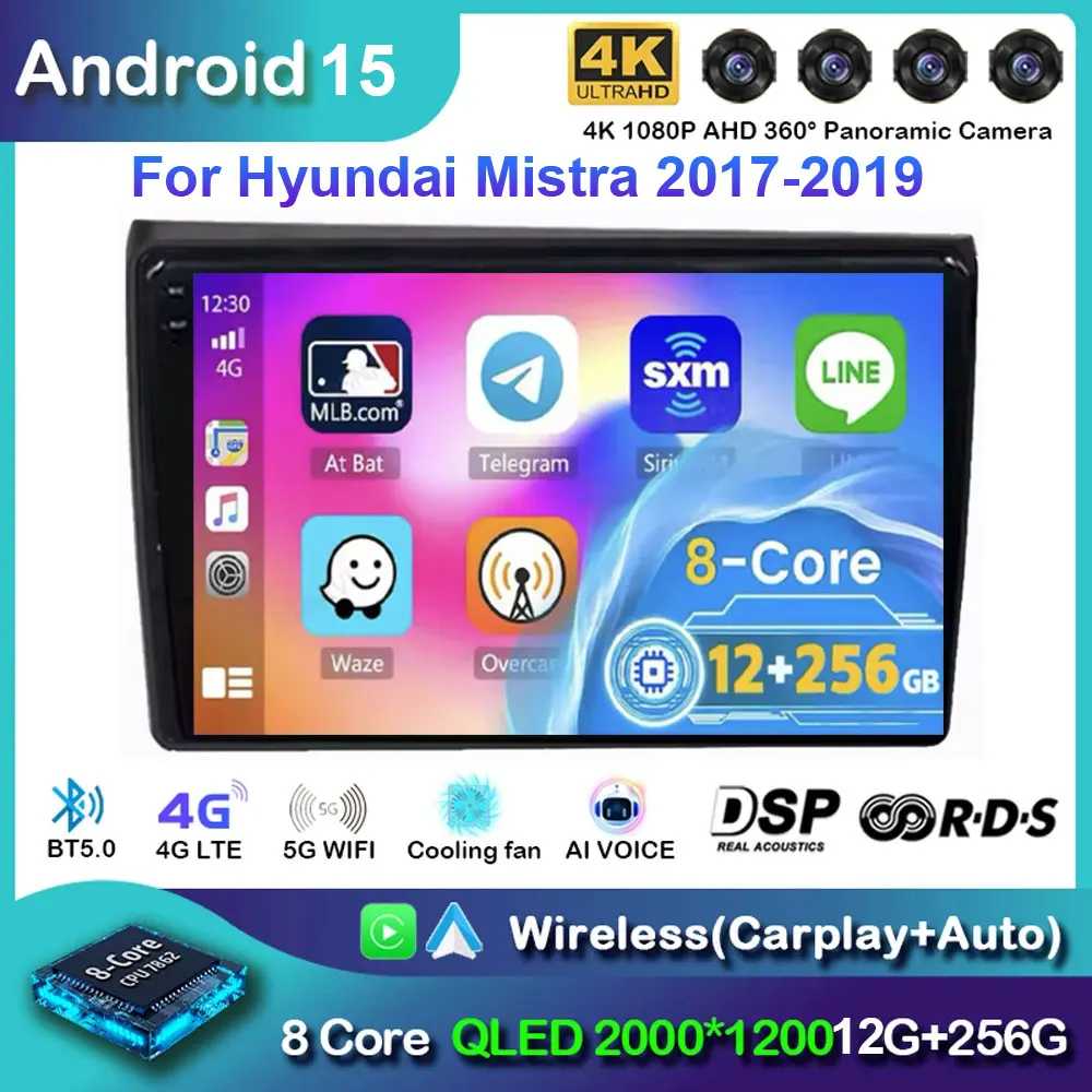 Android 15 For Hyundai Mistra 2017-2019 Radio Stereo Multimedia Video Player with GPS Navigation Bluetooth QLED Screen No 2Din
